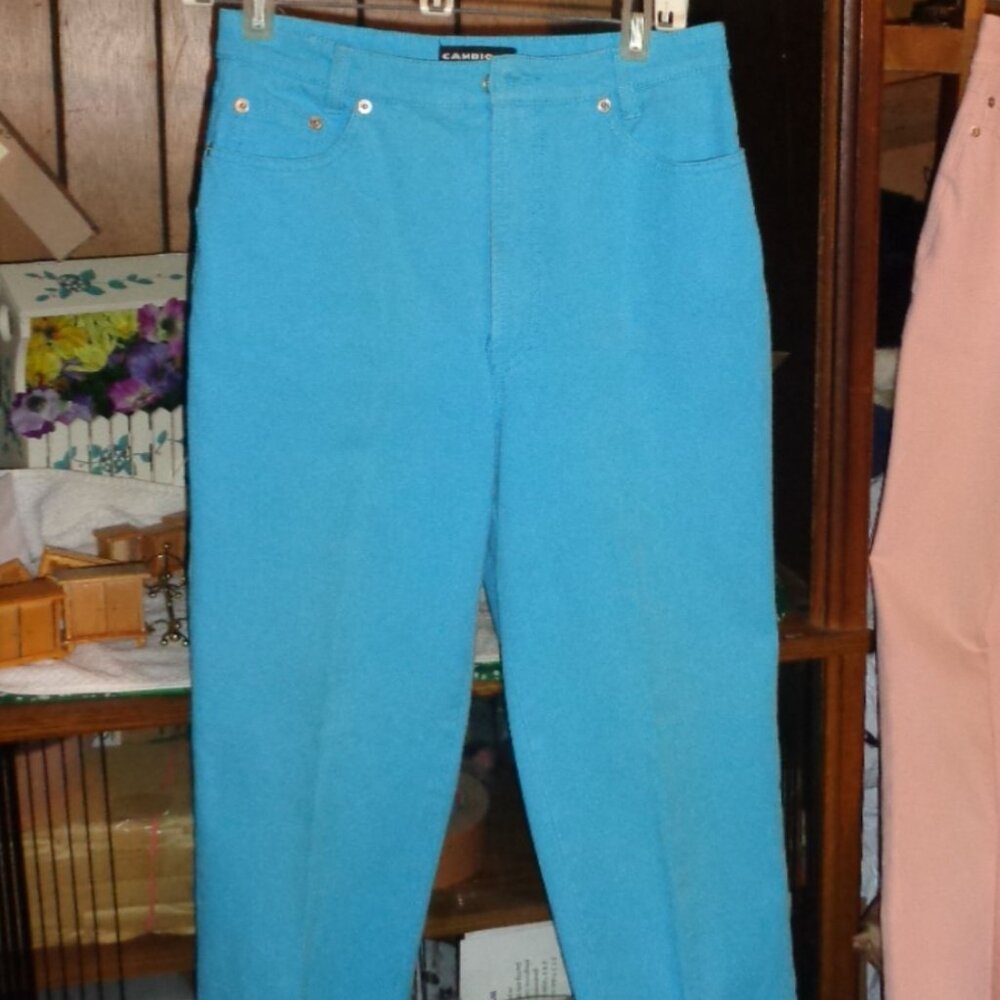RARE!GORGEOUS GREEN/TURQUOISE CAMBRIO STRETCH 5 POCKET JEANS,SZ 10-EXCELLENT!
